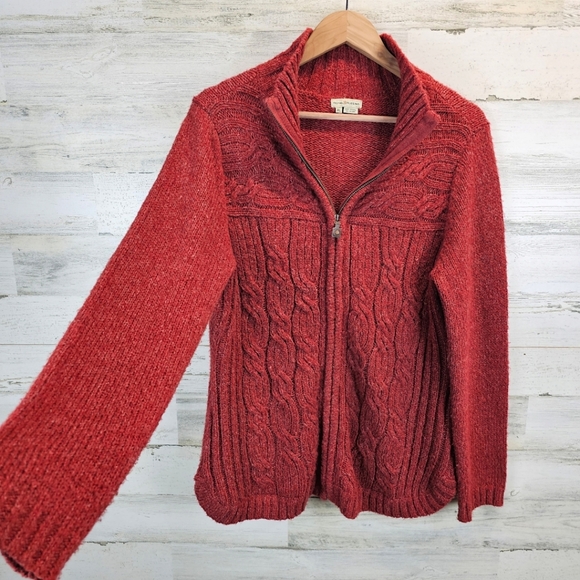 Royal Robbins Wool Blend Zip Cardigan XL Cranberry Cable Knit Cabincore Casual - Picture 6 of 14